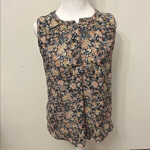 Loft blue gray floral sleeveless mixed media blouse Size S EUC